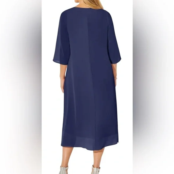 Catherines Midnight Dazzle Mesh Flyaway Dress Sz 1X Petite Navy Sparkly - Picture 2 of 10